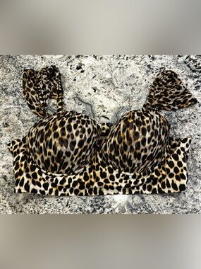 torrid Leopard-Print Padded Bikini Top in Black & Brown D /DD